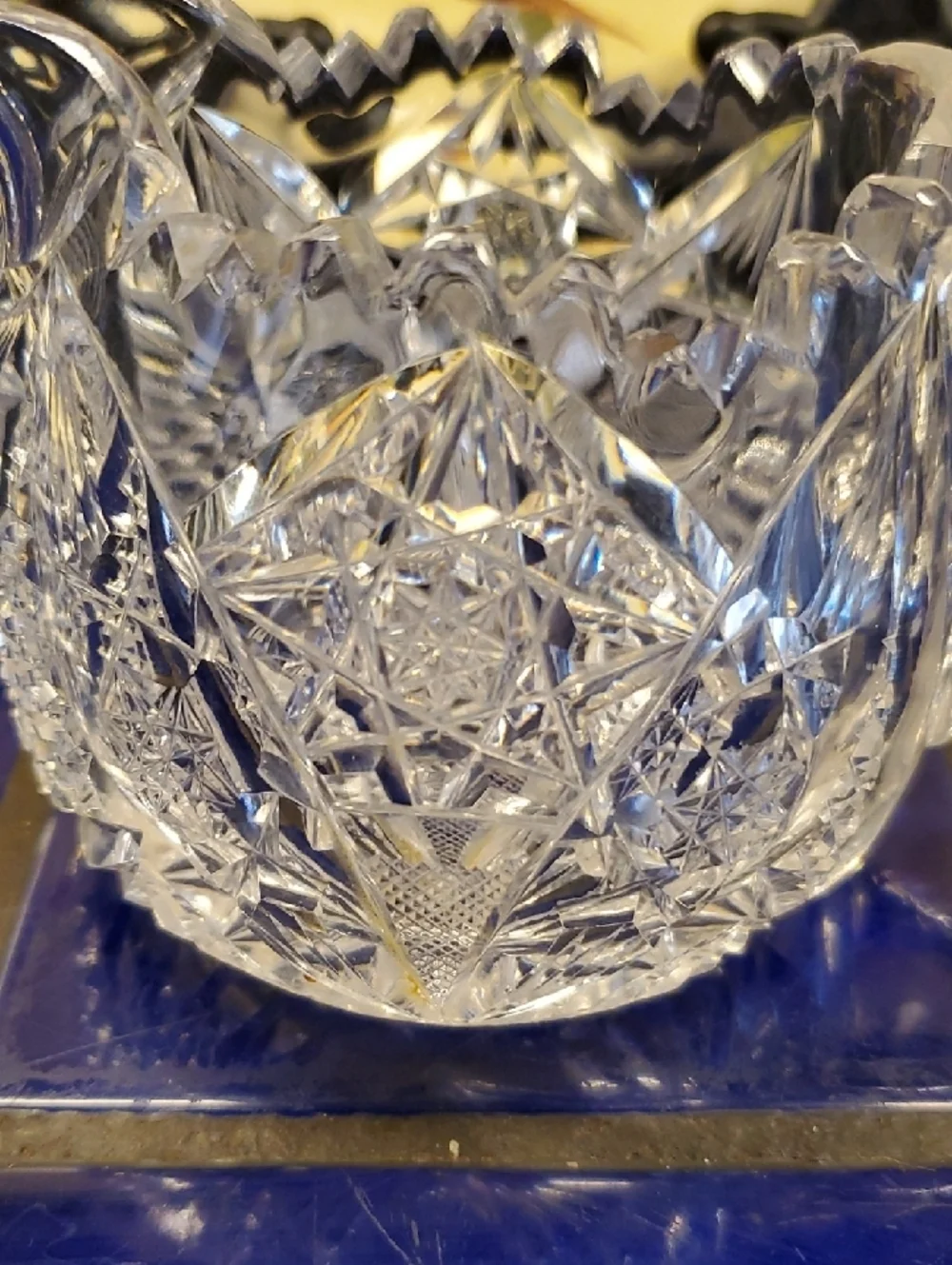 Vintage Starburst Crystal Cut Glass Creamer and Sugar Set
